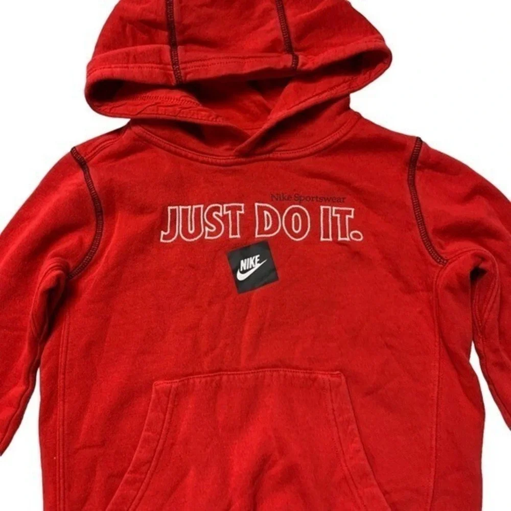 Nike Kids Red Just‎ Do It Hoodie Fleece Lined Casual Streetwear S Classic Bold